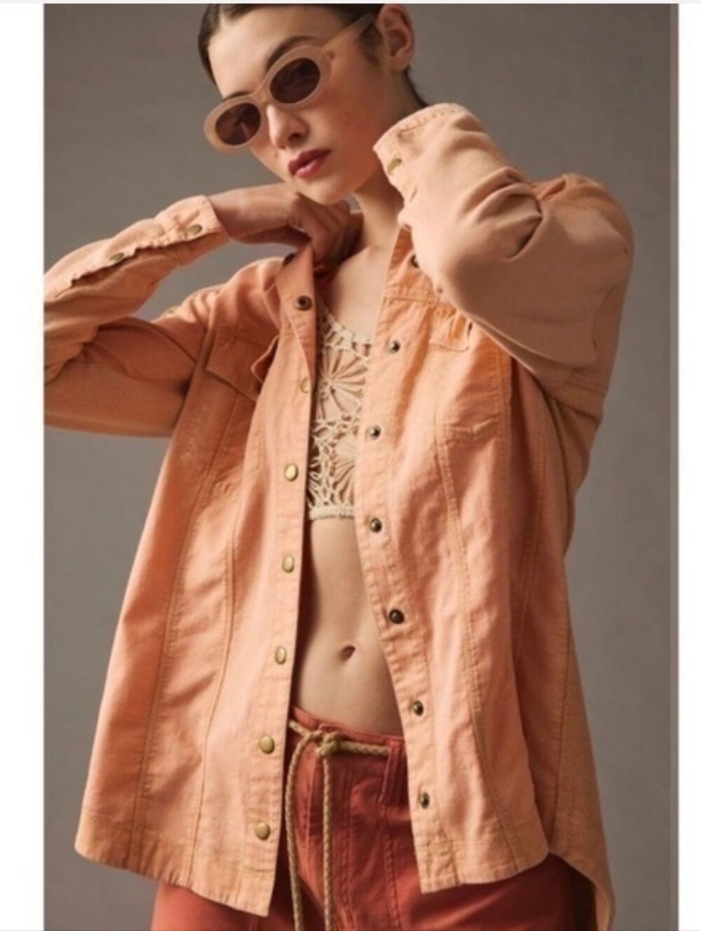 Pilcro Peachy Orange Button Up Jean Shirt Jacket Medium Fall Casual Outdoor Med